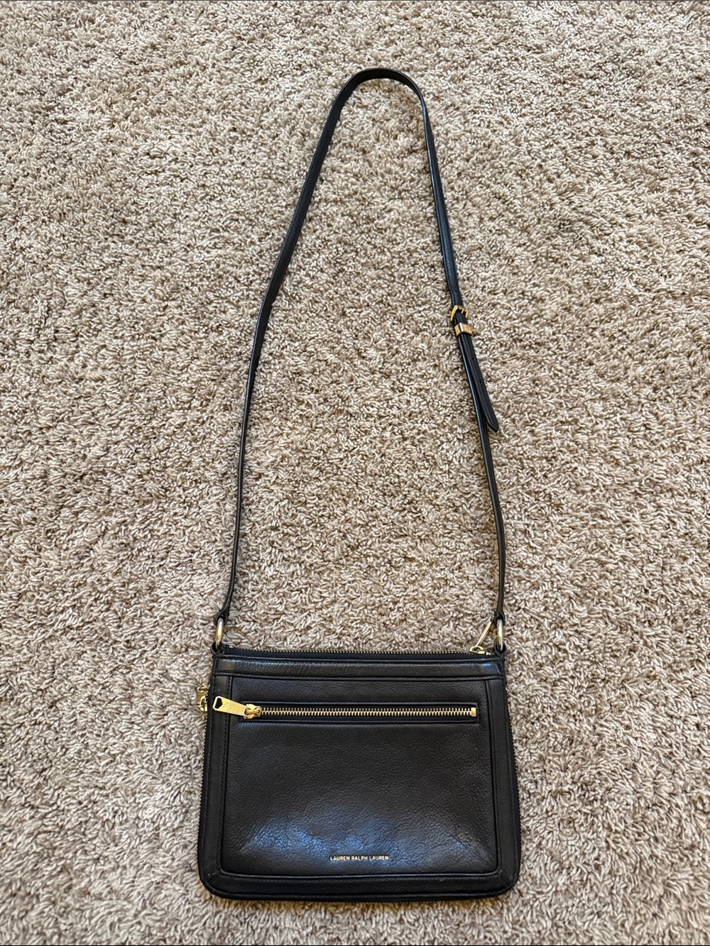 Lauren Ralph Lauren Black Leather Crossbody with Gold Hardware